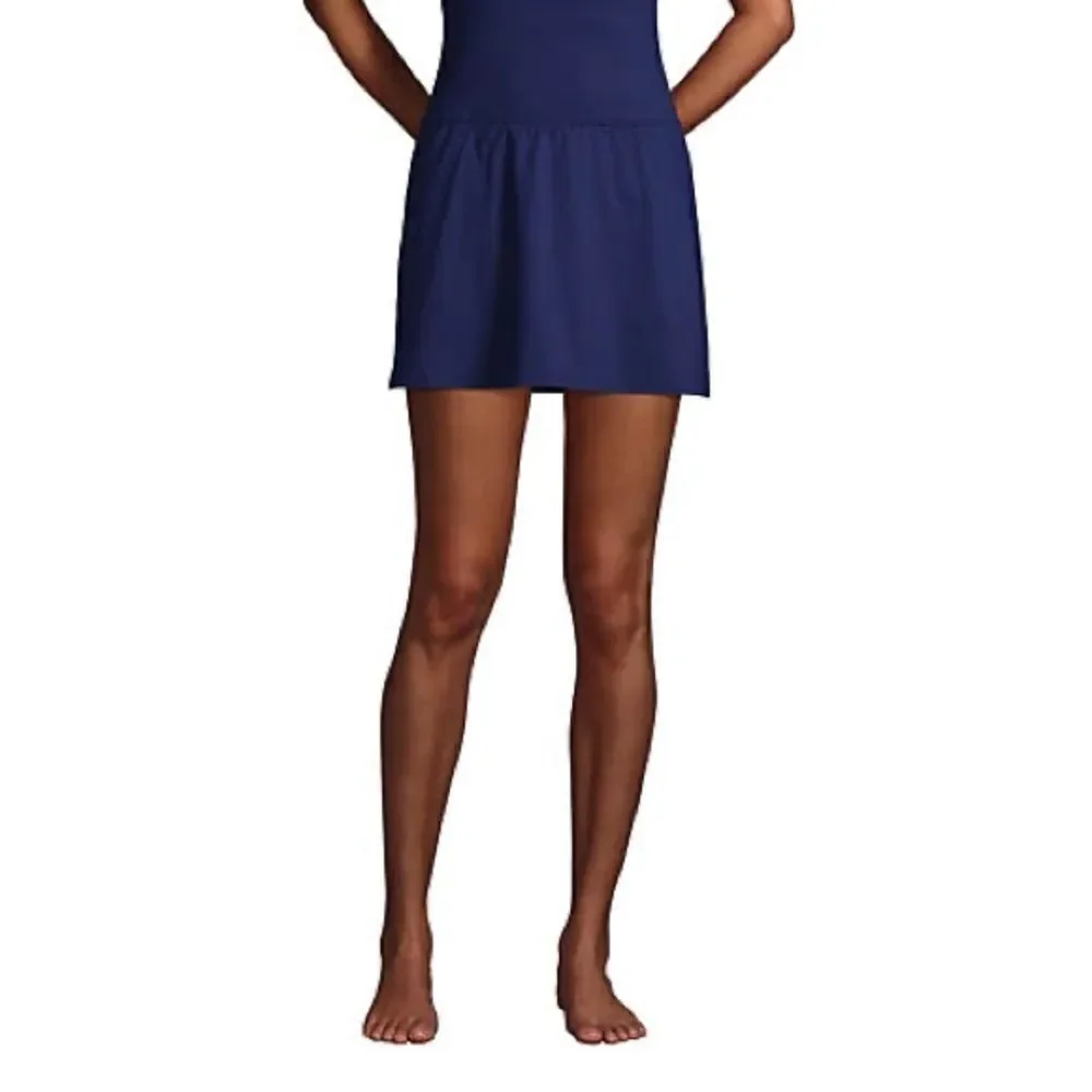 Land’s End Women's High Waisted Modest Swim Skirt Swim Bottoms • Navy • 4 • NWT